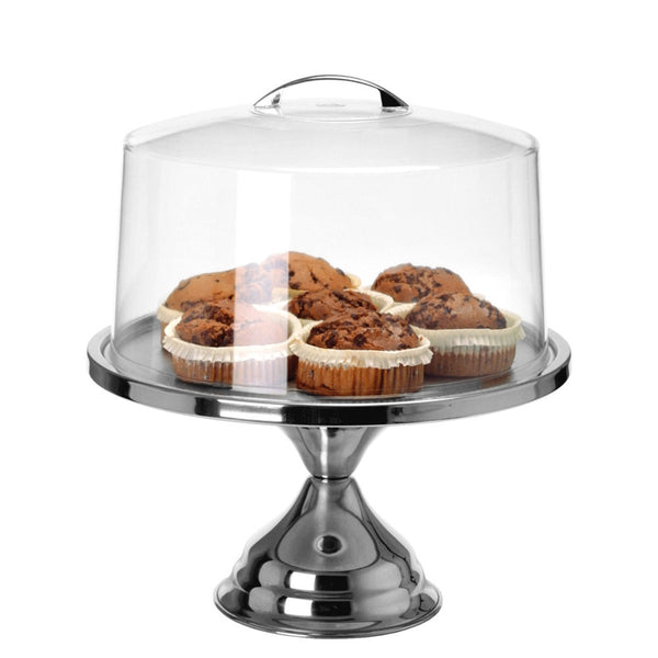 Glass dome for cake stand, presented on white background