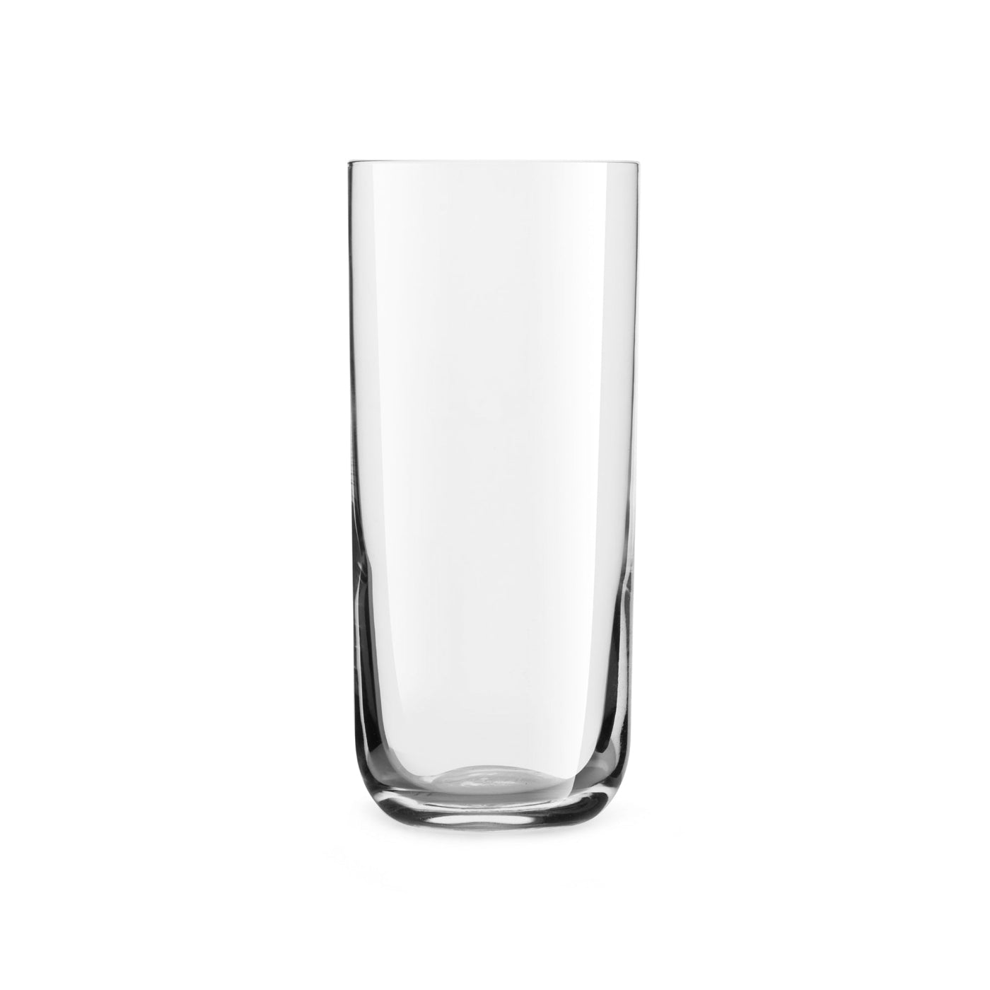 A clear highball glass with a slender silhouette and a delicate base, part of the Bliss Collection.