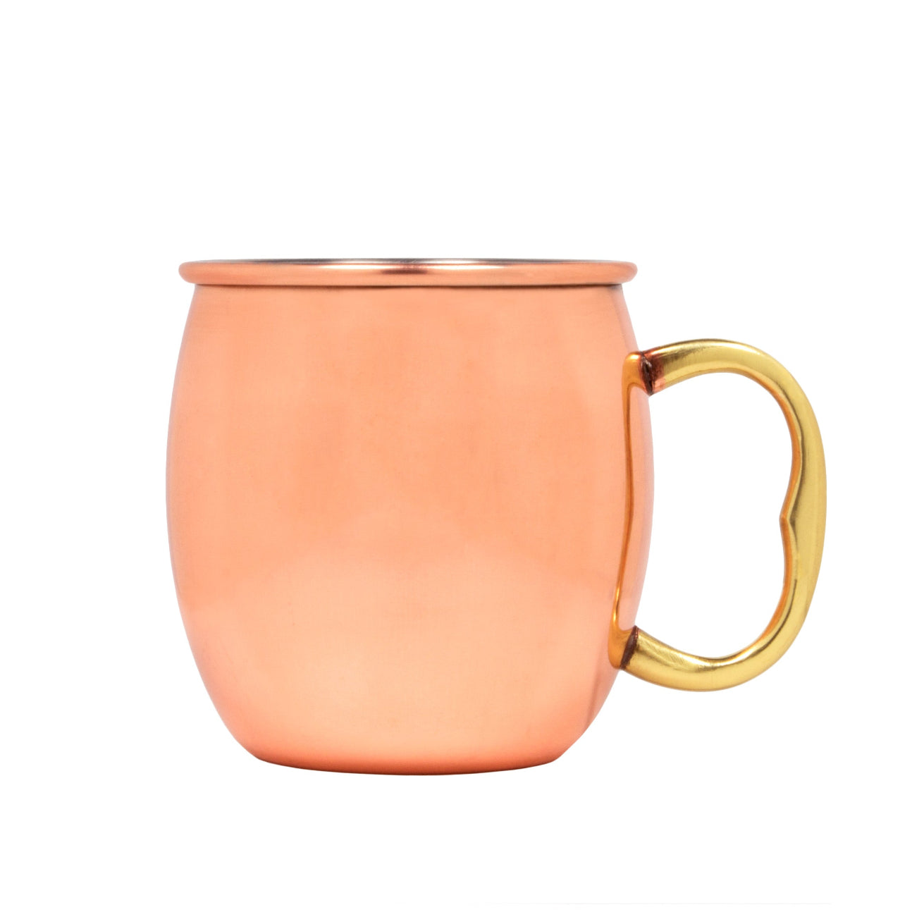 A rose gold-colored copper mug with a gold-colored handle, 600 ml in size, against a white background.