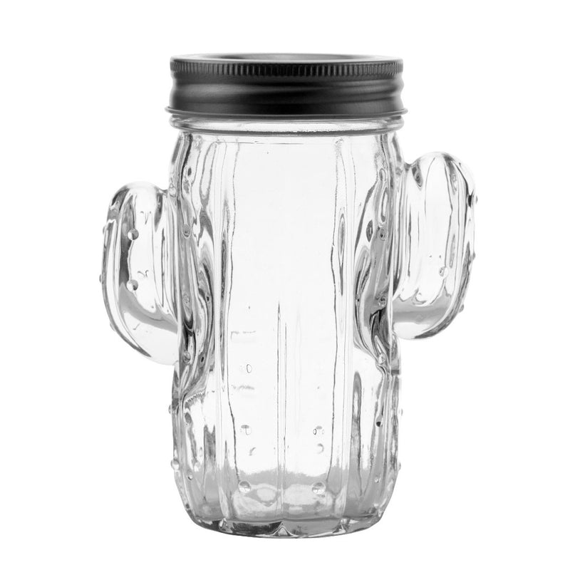 Cactus Drinking Jar with silver lid 414 ml