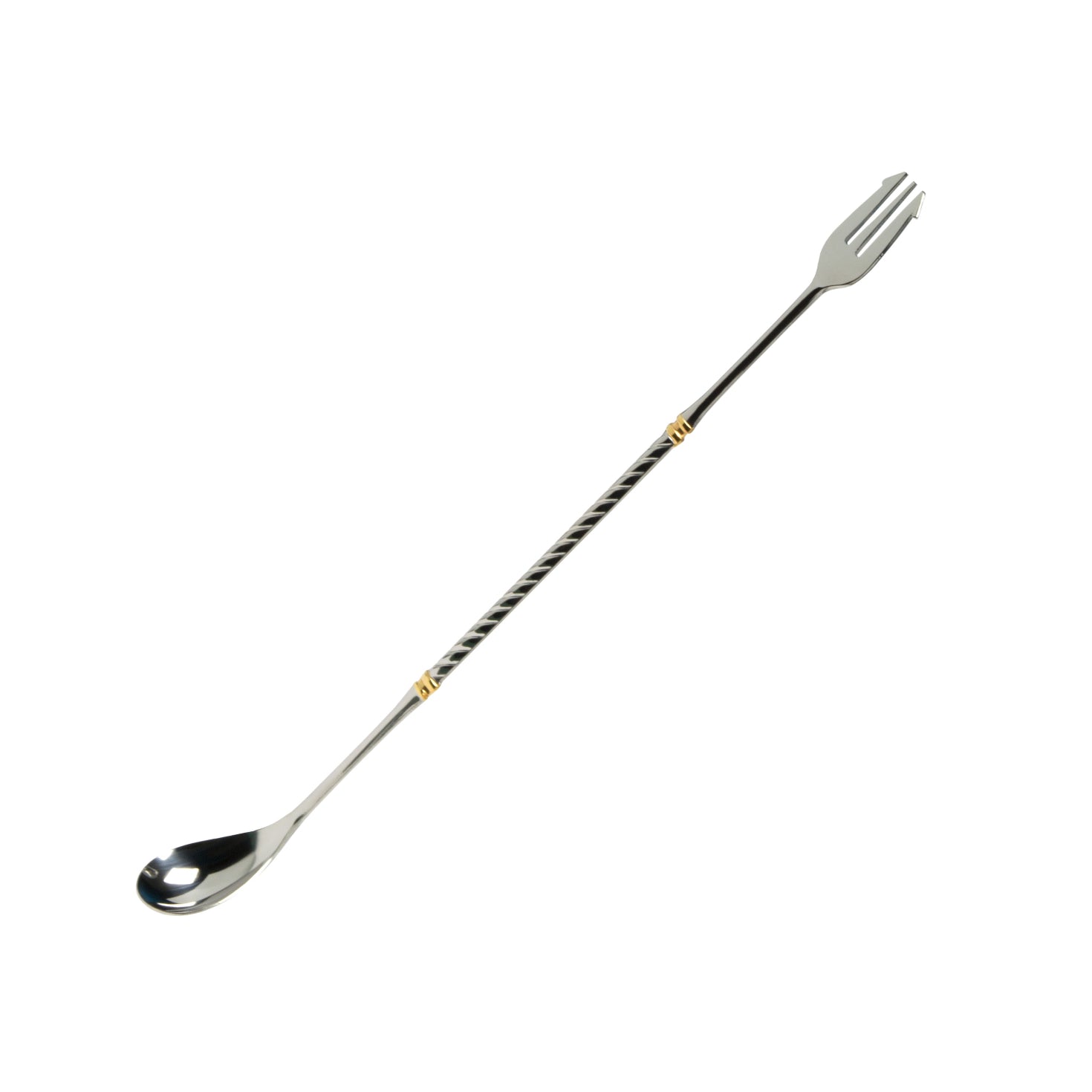 A stainless steel bar spoon with a gold accent on the handle, 240 mm in length.