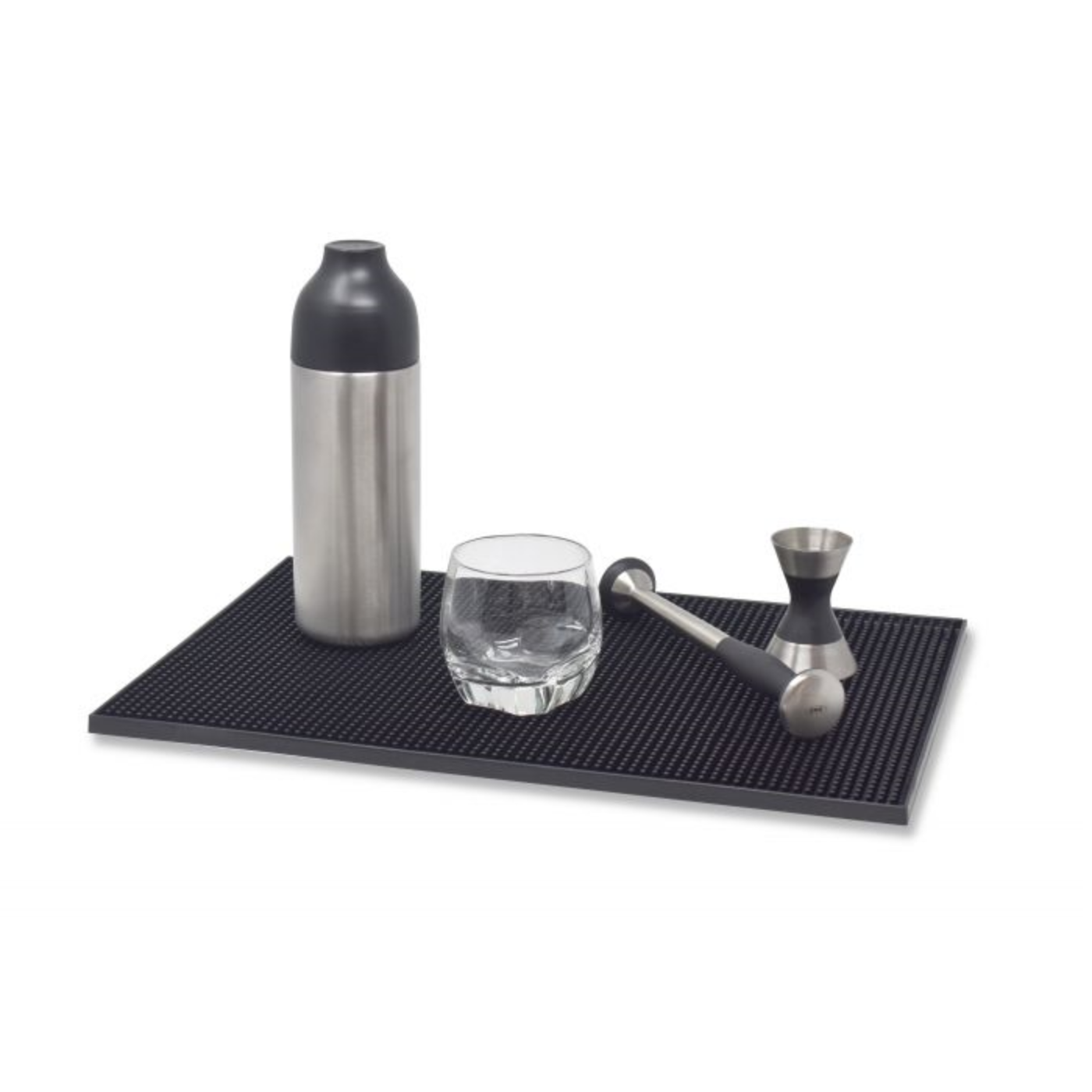 A black service mat with a textured surface.