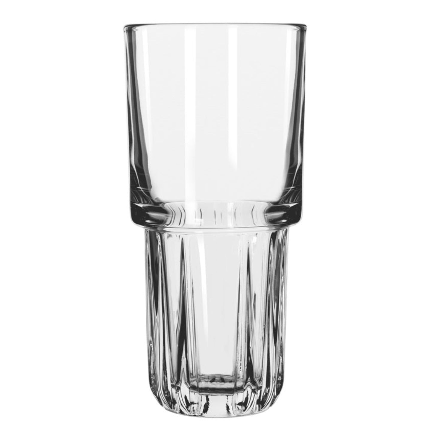 A clear highball glass with a grooved structure and reinforced design.