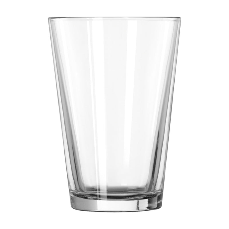 A clear highball glass with a straight-sided shape and a sturdy base.