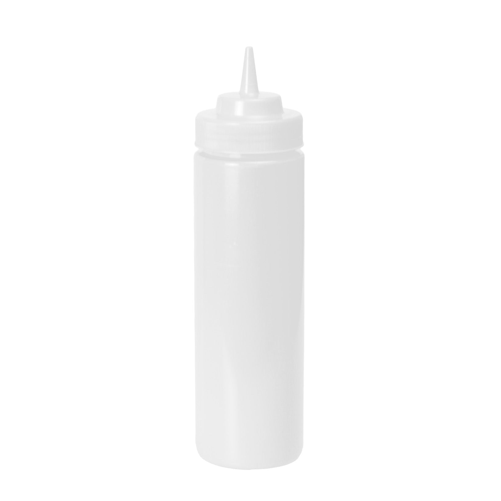 A large clear squeeze bottle with a white cap.