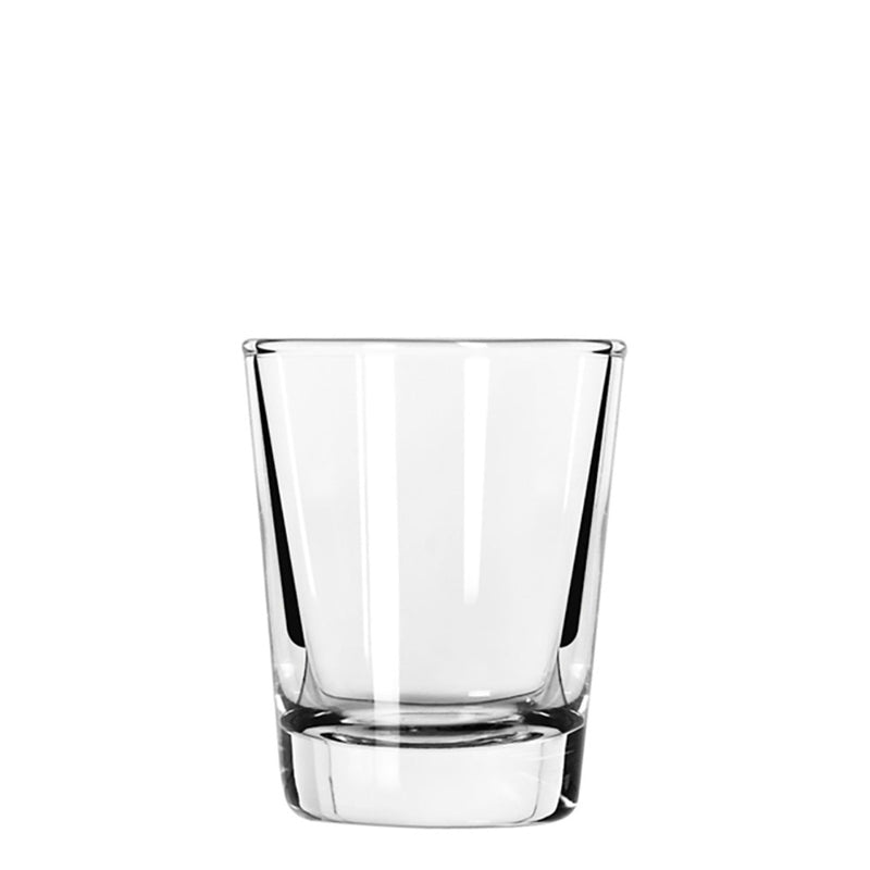 Crystal clear Onis precision shot glass on a pure background