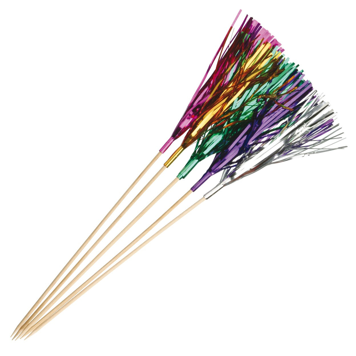 A collection of multi-colored foil palms for cocktail garnishing.