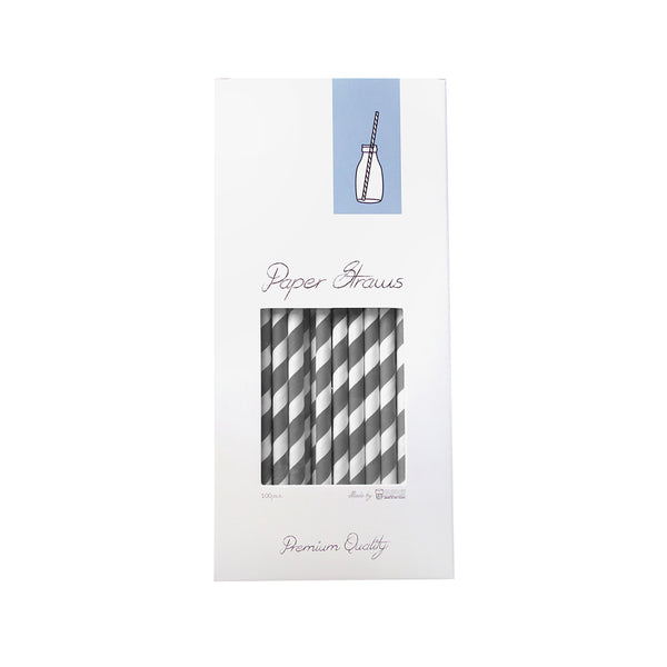 Paper Straw Grey/White Ø 8 x 255 mm, 100 pcs