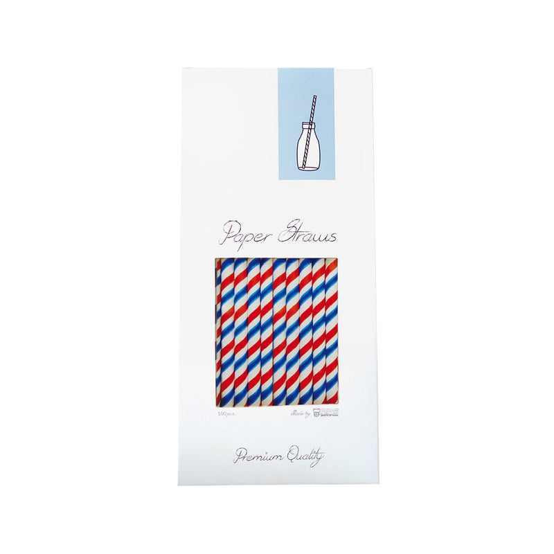 Paper Straw Red/White/Blue Ø 8 x 255 mm, 100 pcs