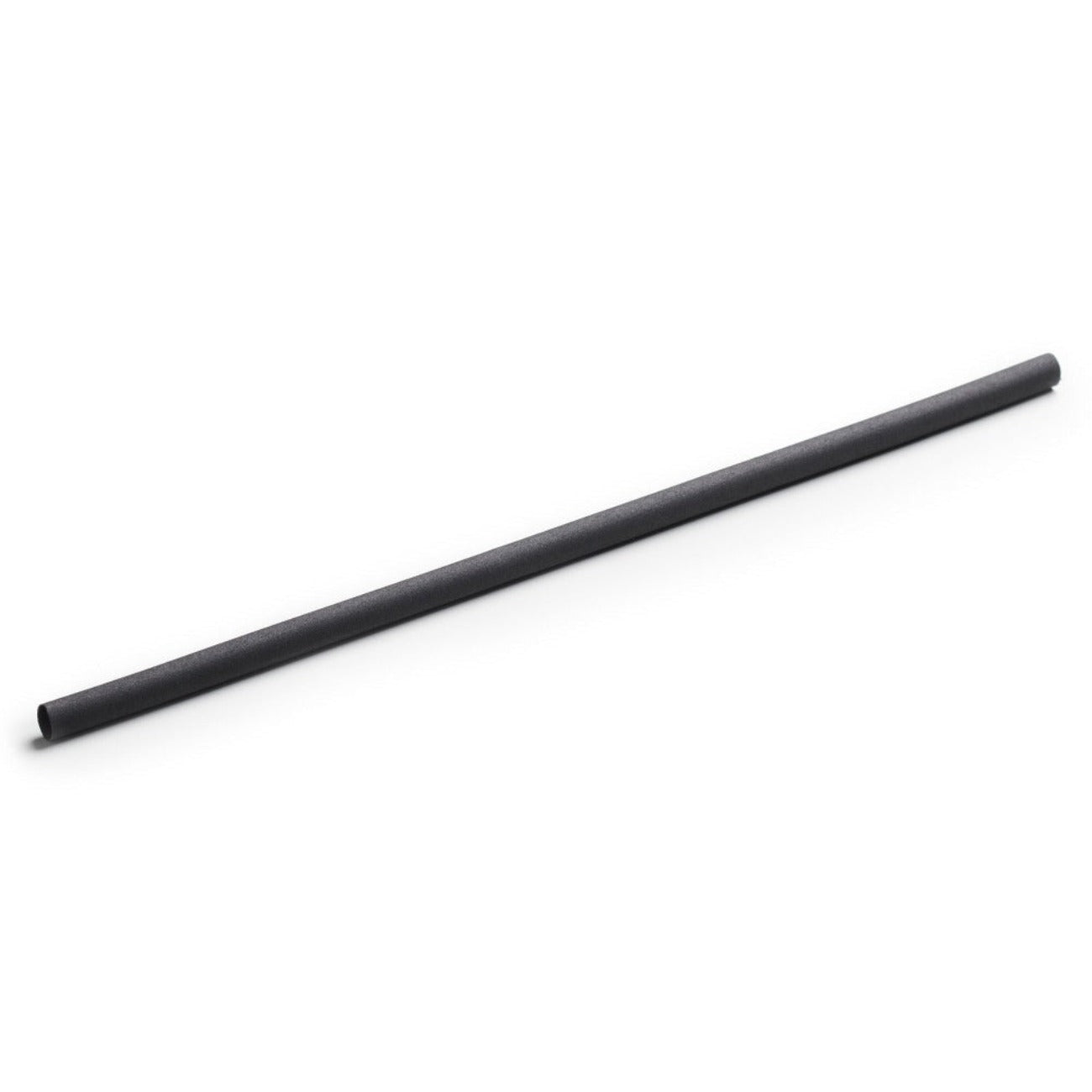 A single black biodegradable drinking straw on a white background.